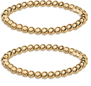 Gold Beaded Bracelets for Women Stackable 14K Gold Plated Brass Bead Ball Stretch Bracelet Bangle for Women Men 10mm 8mm 6mm