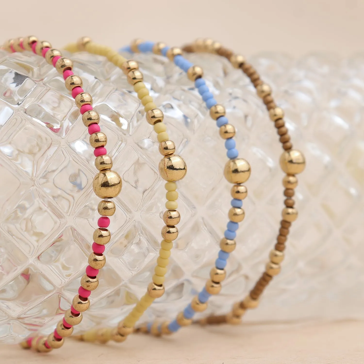 Gold Beaded Friendship Bracelet Stack for WomenSeed Beads Bracelets Summer Boho Beach Handmade Stackable Jewelry Gift
