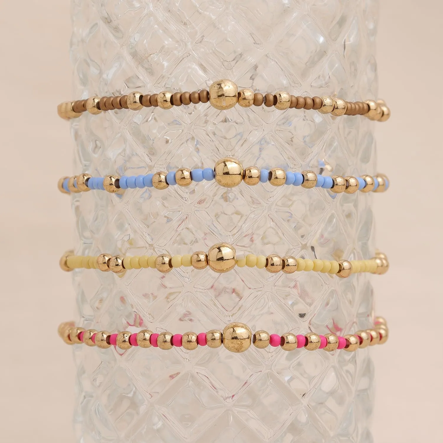 Gold Beaded Friendship Bracelet Stack for WomenSeed Beads Bracelets Summer Boho Beach Handmade Stackable Jewelry Gift