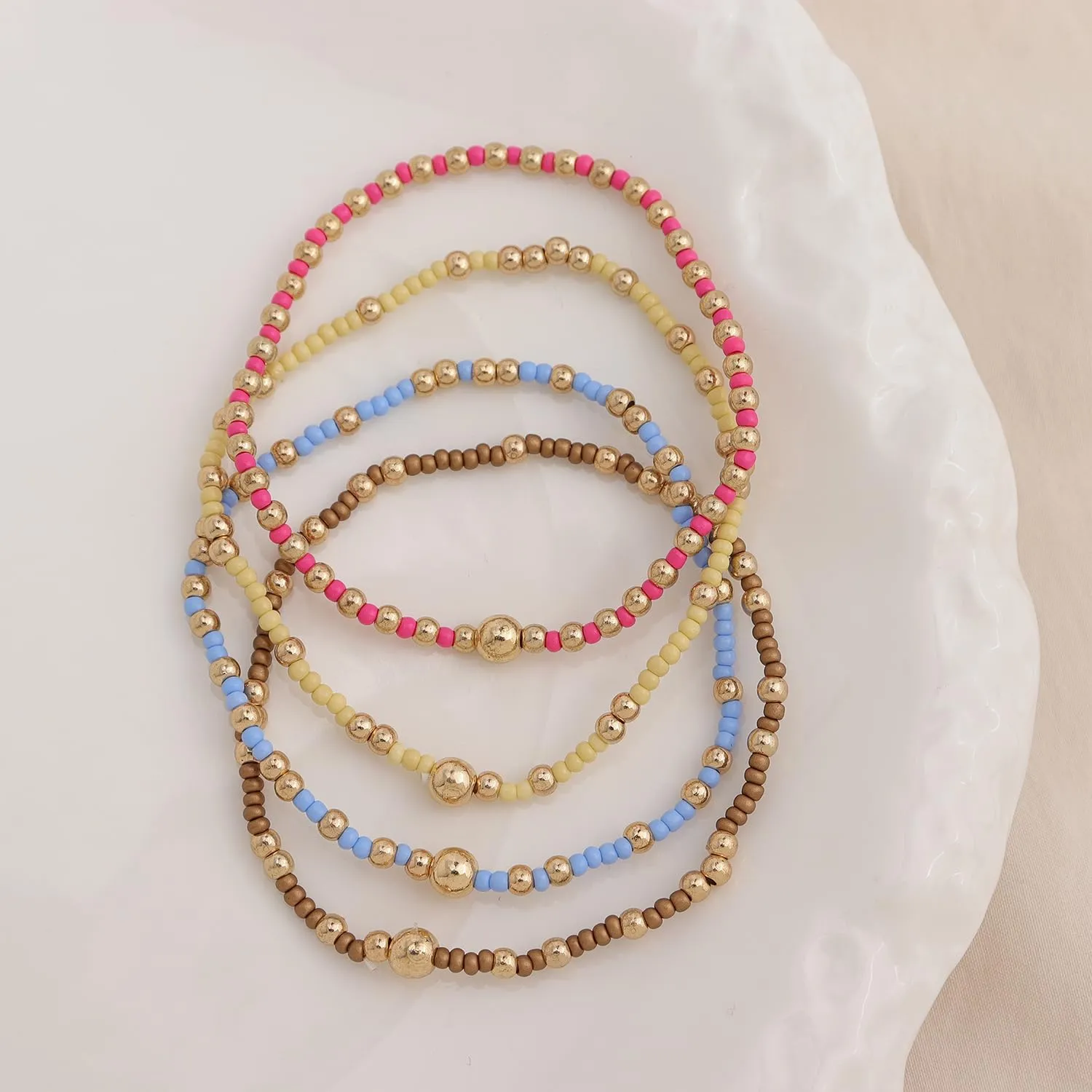 Gold Beaded Friendship Bracelet Stack for WomenSeed Beads Bracelets Summer Boho Beach Handmade Stackable Jewelry Gift