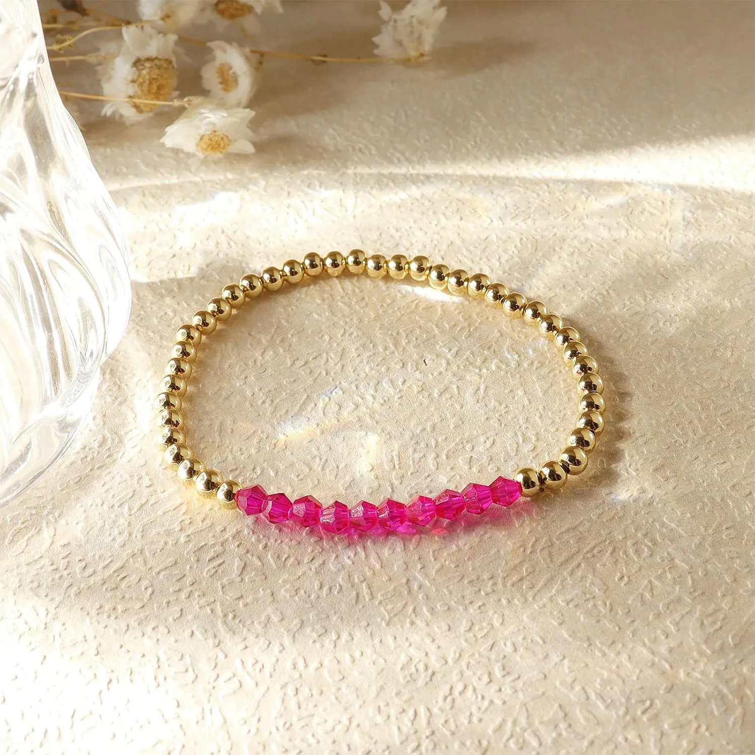 Gold Beaded Gemstone Friendship Bracelets for Women, Boho Handmade Natural Stones Beads Stackable Bracelet Summer Beach Jewelry Gift.