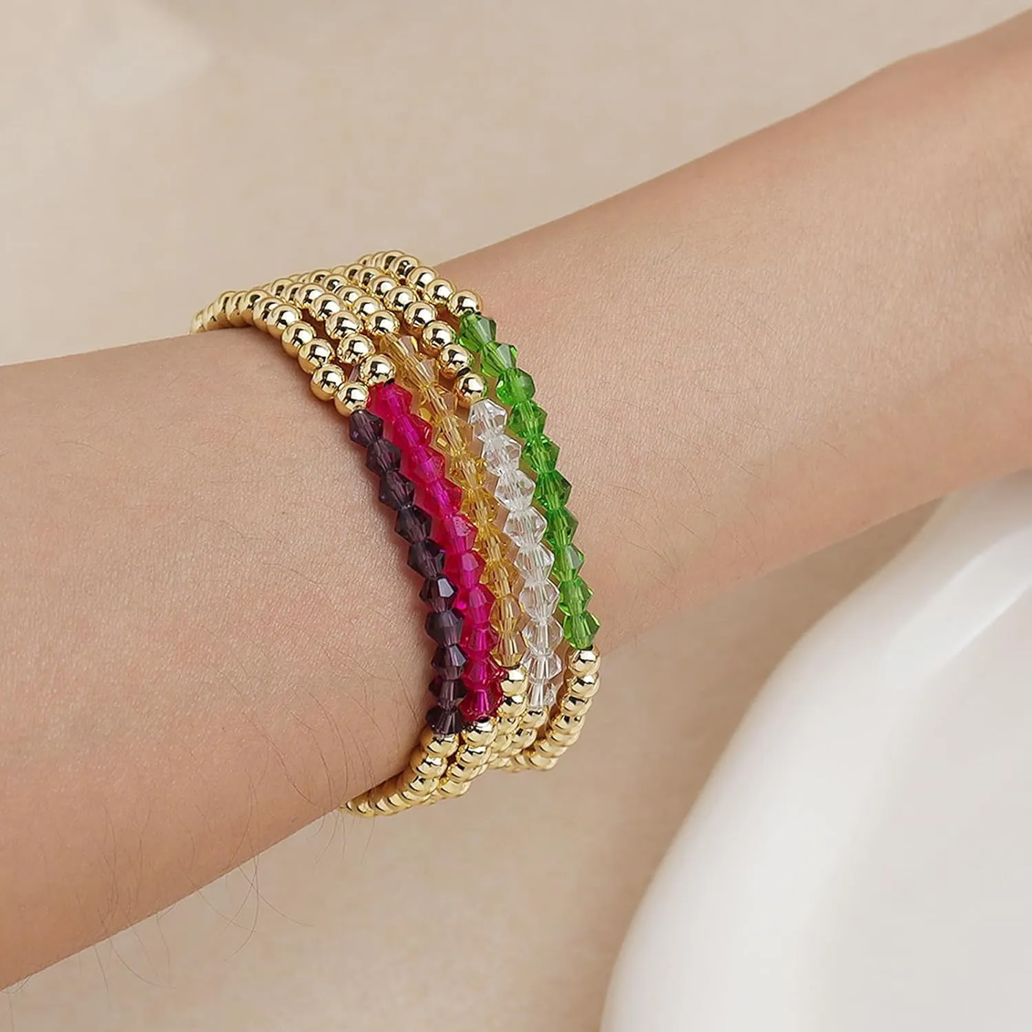 Gold Beaded Gemstone Friendship Bracelets for Women, Boho Handmade Natural Stones Beads Stackable Bracelet Summer Beach Jewelry Gift.
