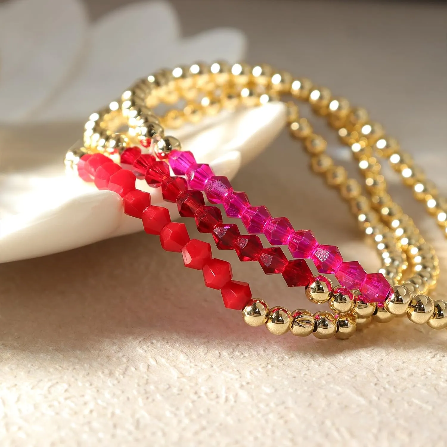 Gold Beaded Gemstone Friendship Bracelets for Women, Boho Handmade Natural Stones Beads Stackable Bracelet Summer Beach Jewelry Gift.