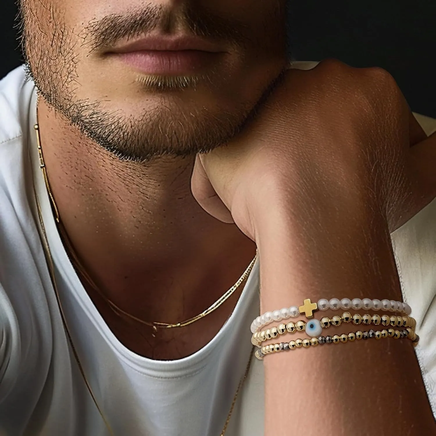 Gold beaded Pearl Heart Bracelets for Women, Cute Handmade Stackable Boho Beads Ball Friendship stretch Bracelet Summer Beach Jewelry Gift