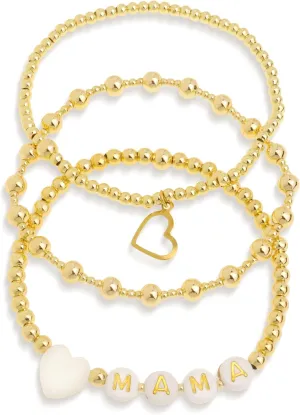 Gold beaded Pearl Heart Bracelets for Women, Cute Handmade Stackable Boho Beads Ball Friendship stretch Bracelet Summer Beach Jewelry Gift
