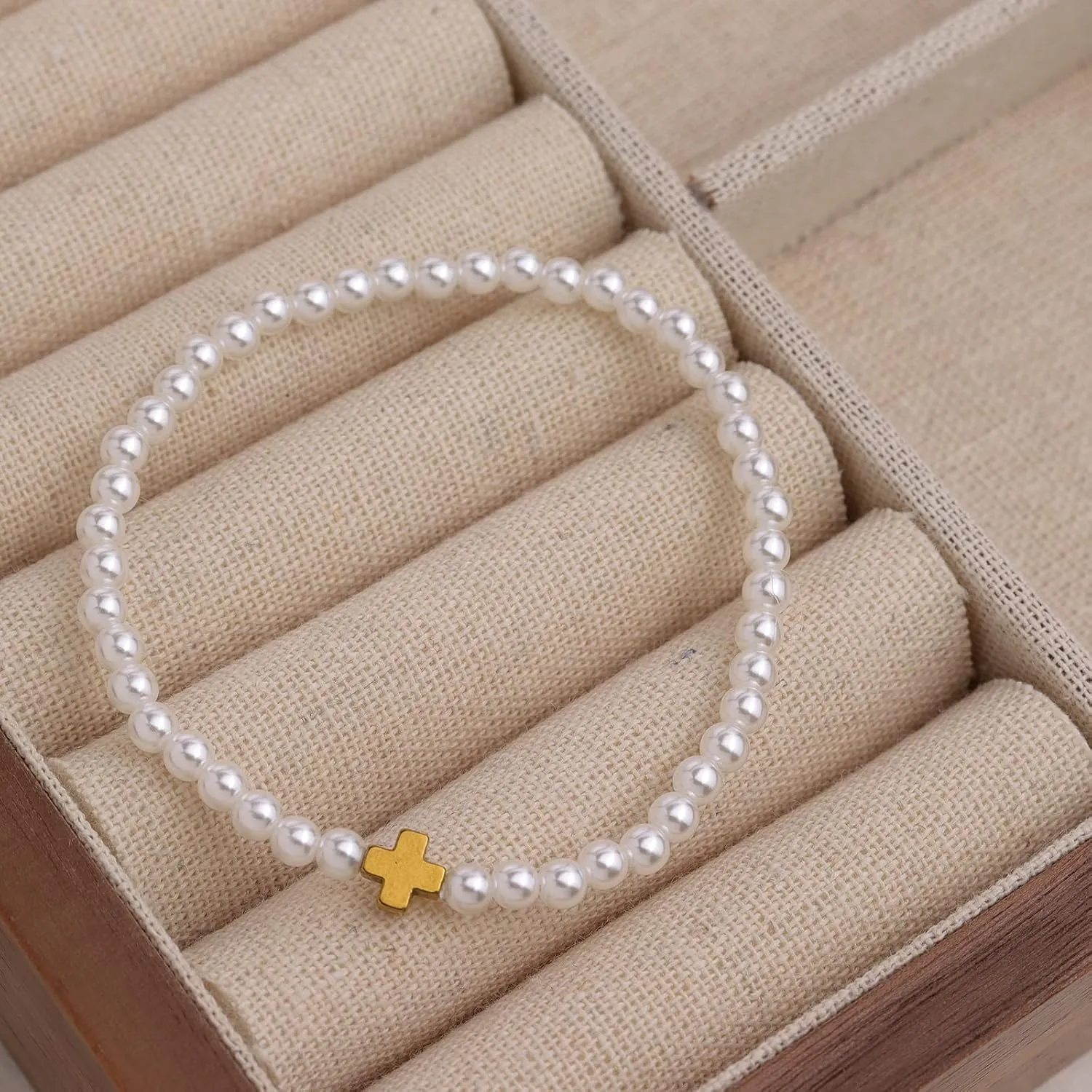 Gold beaded Pearl Heart Bracelets for Women, Cute Handmade Stackable Boho Beads Ball Friendship stretch Bracelet Summer Beach Jewelry Gift