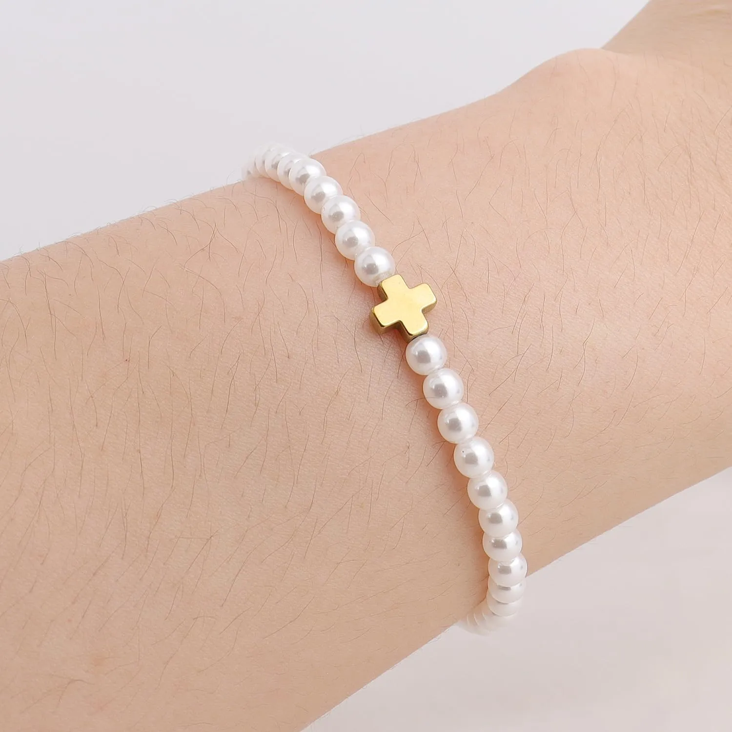 Gold beaded Pearl Heart Bracelets for Women, Cute Handmade Stackable Boho Beads Ball Friendship stretch Bracelet Summer Beach Jewelry Gift
