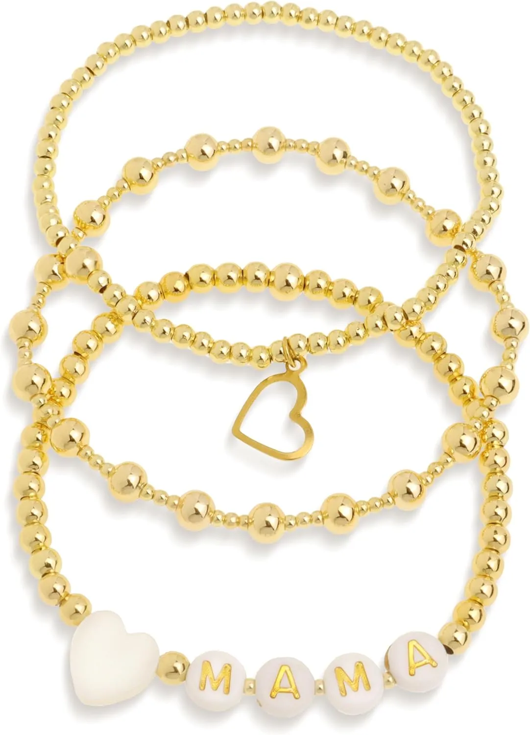 Gold beaded Pearl Heart Bracelets for Women, Cute Handmade Stackable Boho Beads Ball Friendship stretch Bracelet Summer Beach Jewelry Gift