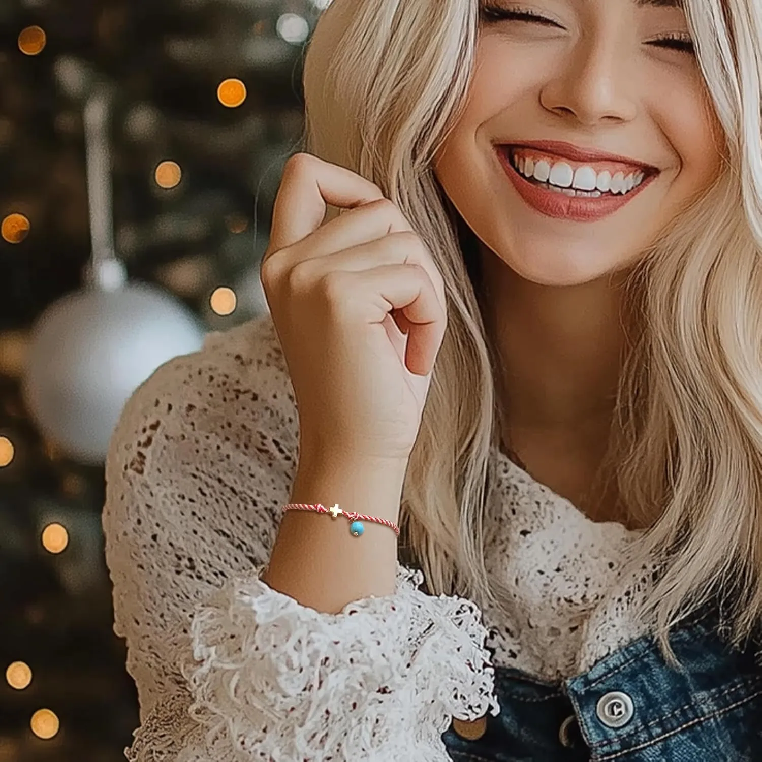 Gold Charm Bracelets for Women, Adjustable Handmade Red String Friendship Protection Bracelet Christmas Holiday Jewelry Gifts.