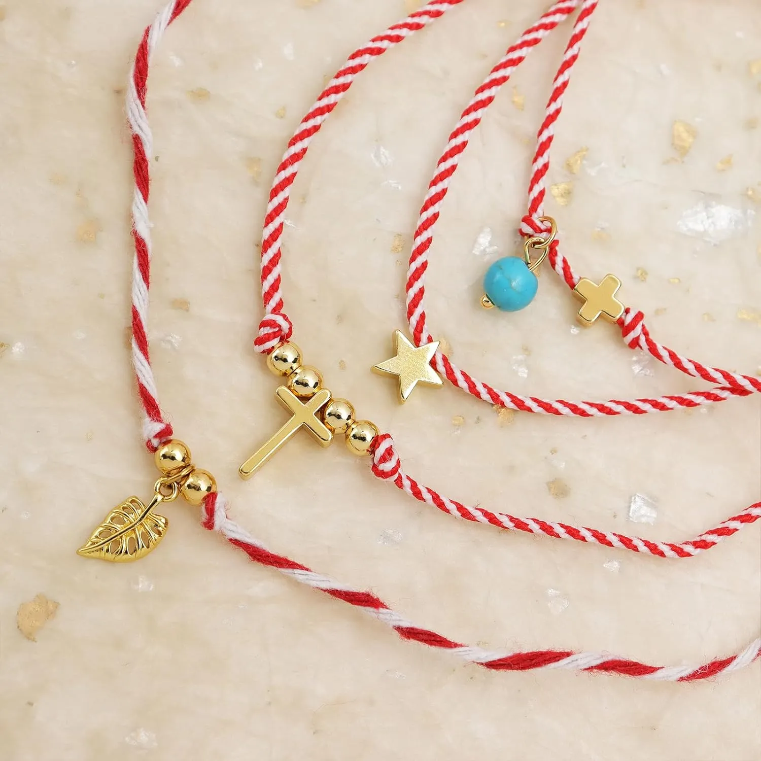 Gold Charm Bracelets for Women, Adjustable Handmade Red String Friendship Protection Bracelet Christmas Holiday Jewelry Gifts.