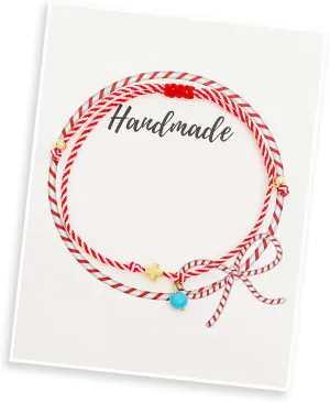 Gold Charm Bracelets for Women, Adjustable Handmade Red String Friendship Protection Bracelet Christmas Holiday Jewelry Gifts.
