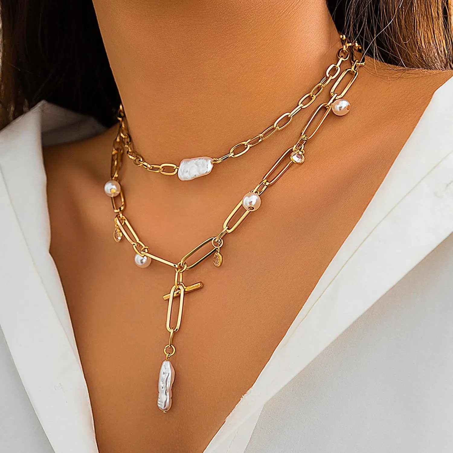 Gold Charm Necklace Paperclip Chain Beach Jewelry Adjustable Choker for Women Minimalist Dainty Layering Gift Idea
