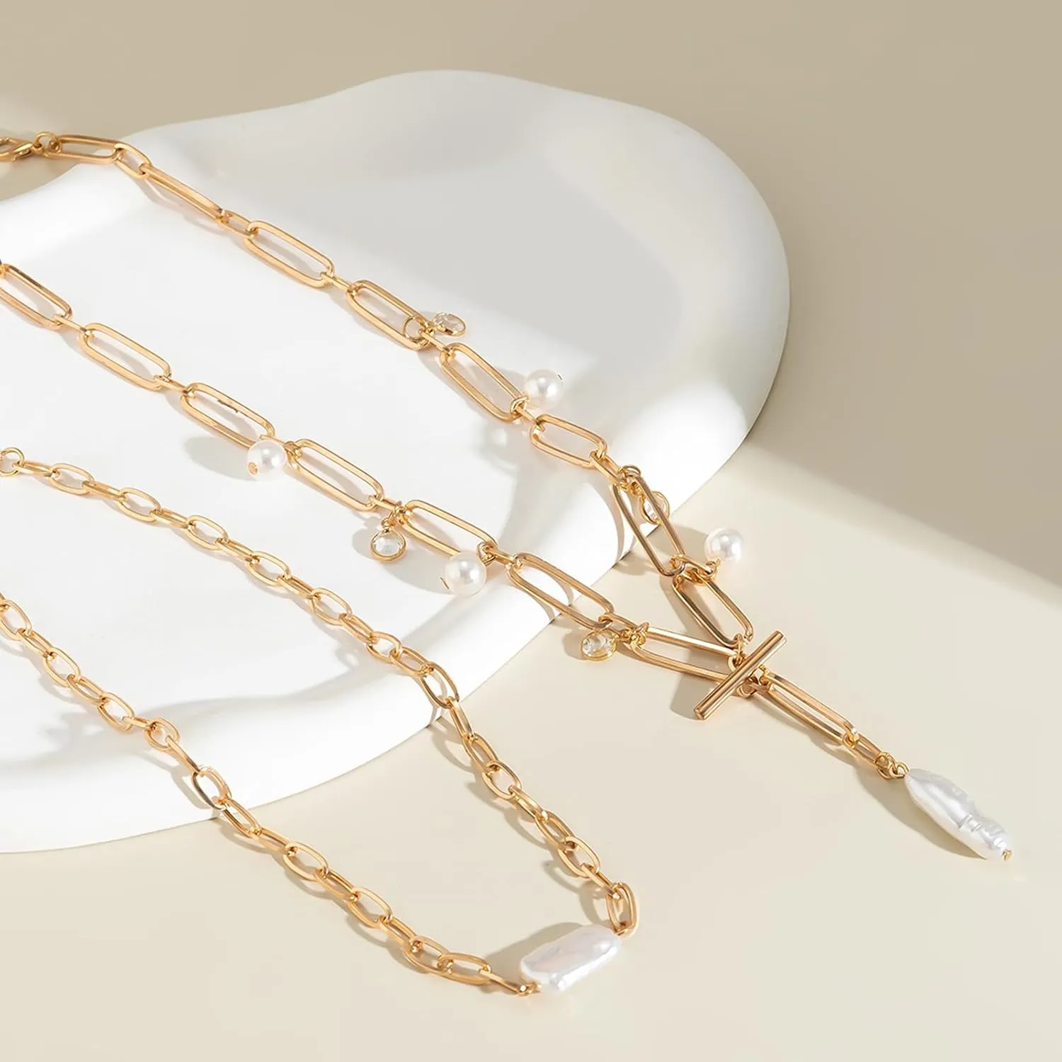 Gold Charm Necklace Paperclip Chain Beach Jewelry Adjustable Choker for Women Minimalist Dainty Layering Gift Idea