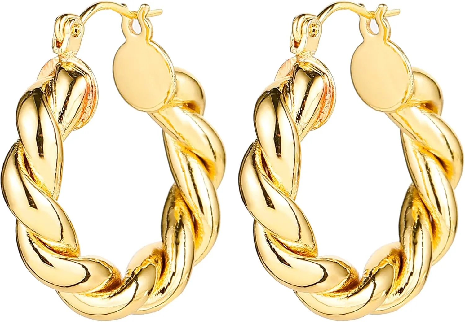 Gold Chunky Hoop Earrings Set for Women, 14K Gold Plated Twisted Huggie Hoop Earring Hypoallergenic, Thick Open Hoops Set Lightweight