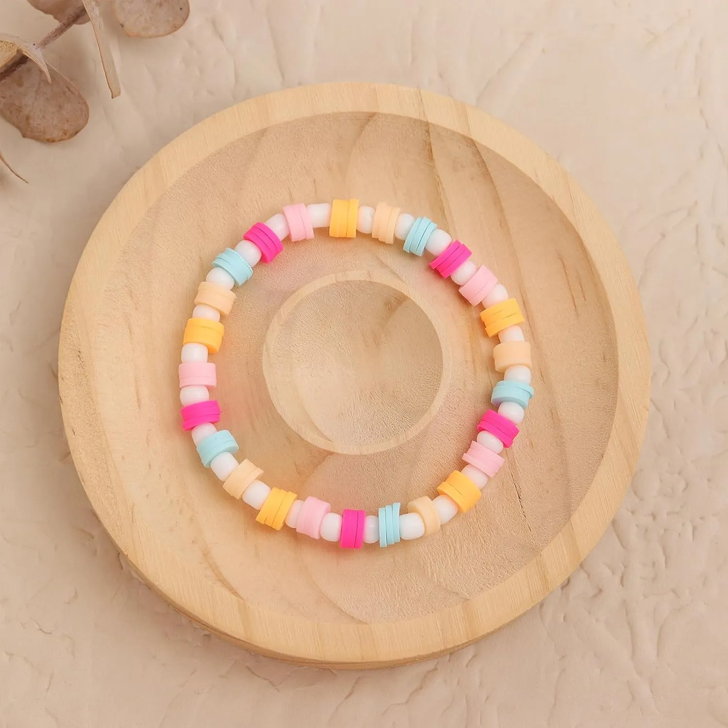Gold Clay Beads Bracelets for Women, Boho Handmade Colorful Heishi Flat Beaded Friendship Stretch Bracelet Holiday Prom Jewelry Gift.