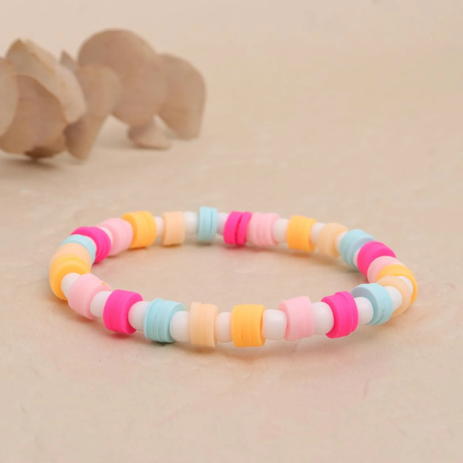 Gold Clay Beads Bracelets for Women, Boho Handmade Colorful Heishi Flat Beaded Friendship Stretch Bracelet Holiday Prom Jewelry Gift.