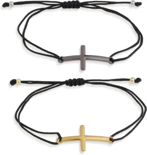 Gold Cross Bracelets Stack Set for Women, 2Pcs Handmade Boho Adjustable String Simple Friendship Couple Stackable Bracelet Summer Beach Jewelry Gift.