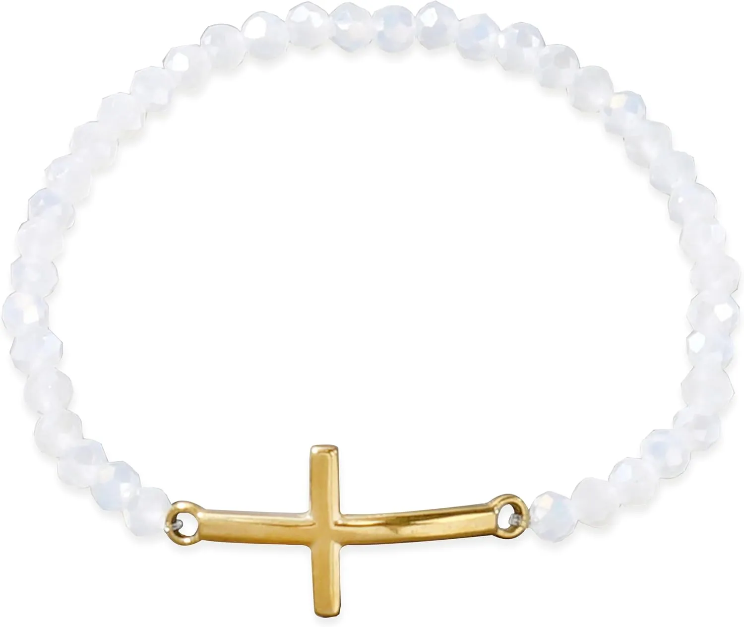Gold Cross Crystal Beaded Bracelets for Women, Boho Handmade Natural Stone Stretch Beach Jewelry Gift.