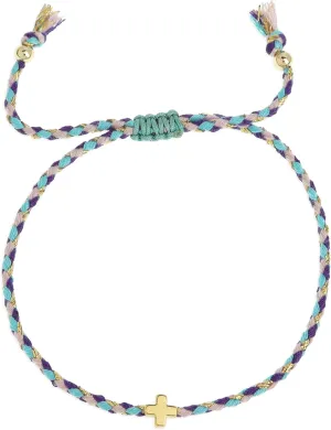 Gold Cross Woven Wrap Bracelets for Women, Boho Handmade Adjustable Braid Colorful Friendship Rope Bracelet Prom Jewelry Gift.