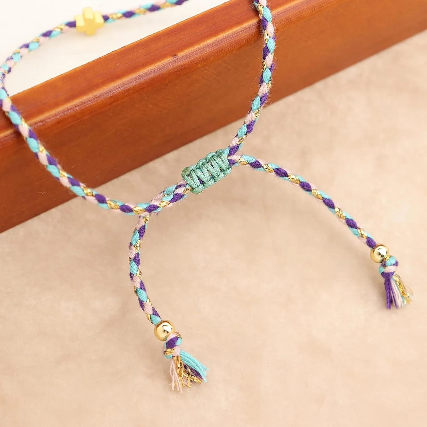 Gold Cross Woven Wrap Bracelets for Women, Boho Handmade Adjustable Braid Colorful Friendship Rope Bracelet Prom Jewelry Gift.