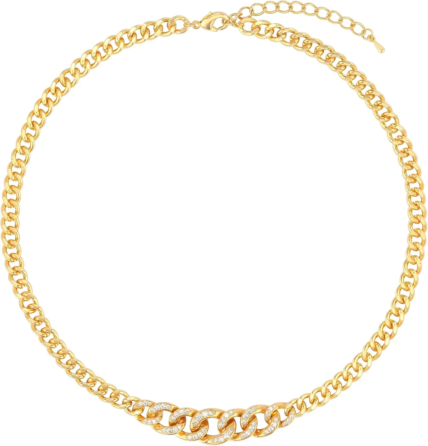 Gold Cuban Chain Link Necklace for Women Men 14K Gold Plated Cubic Zirconia Chunky Chain Choker Necklace Adjustable Punk Hip Hop Thick Cuban Chain Statement Necklace Trendy Jewelry Gift for Women