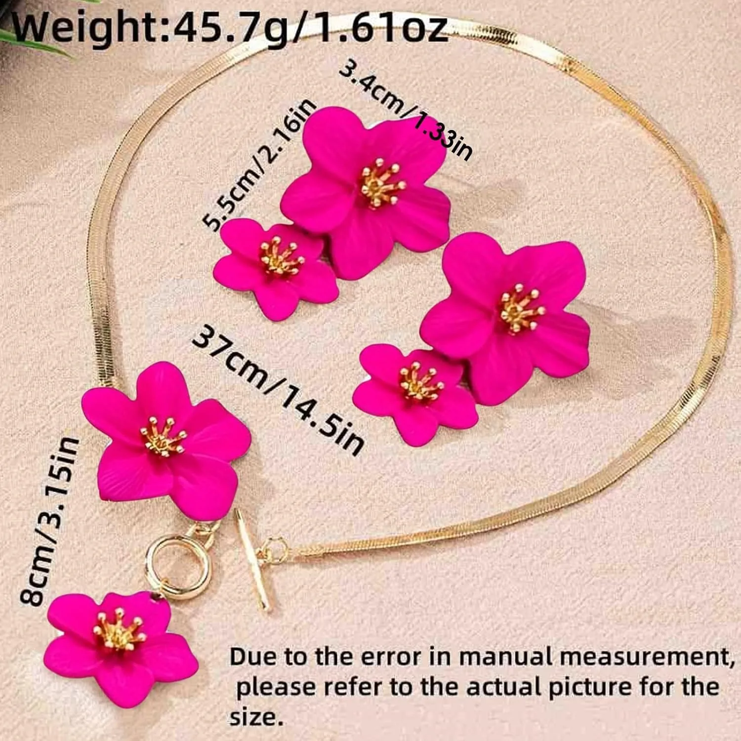 Gold Flower Earrings Necklace Set Flower Jewelry Big Foral Statement Earrings for Women Summer Charm Necklace Beach Vacation Essentials
