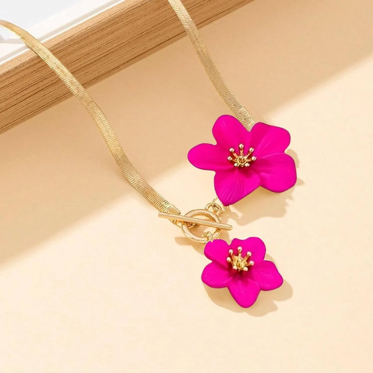 Gold Flower Earrings Necklace Set Flower Jewelry Big Foral Statement Earrings for Women Summer Charm Necklace Beach Vacation Essentials