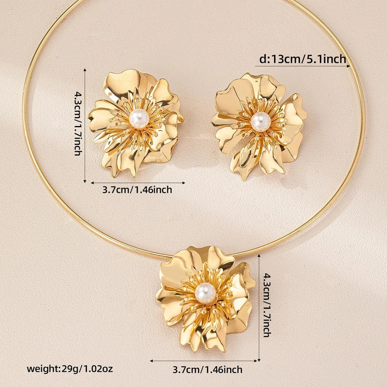 Gold Flower Earrings Necklace Set Flower Jewelry Big Foral Statement Earrings for Women Summer Charm Necklace Beach Vacation Essentials