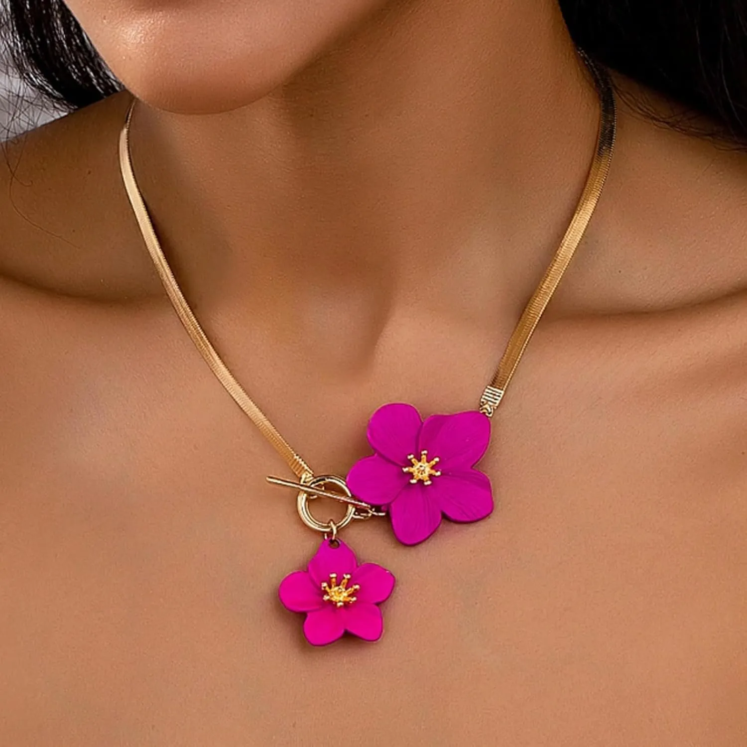 Gold Flower Earrings Necklace Set Flower Jewelry Big Foral Statement Earrings for Women Summer Charm Necklace Beach Vacation Essentials
