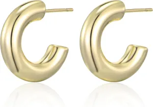Gold Hoop Earrings for Women, Chunky Gold Hoops 14k Real Gold Plated, 925 Sterling Silver Post Hypoallergenic Earrings Lightweight Small Gold Hoops for Sensitive Ears Trendy