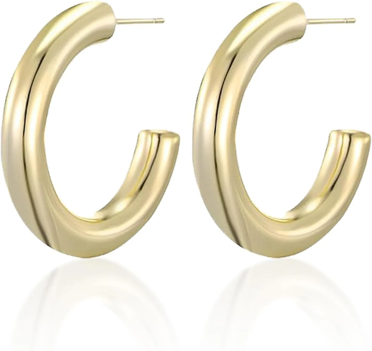 Gold Hoop Earrings for Women, Chunky Gold Hoops 14k Real Gold Plated, 925 Sterling Silver Post Hypoallergenic Earrings Lightweight Small Gold Hoops for Sensitive Ears Trendy