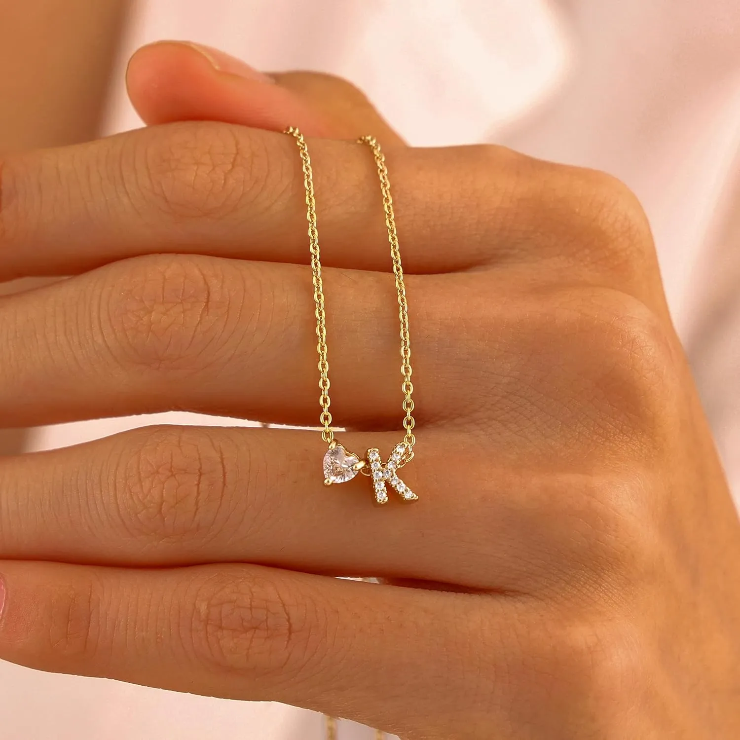 Gold Initial Heart Necklaces for Women - Dainty Cute Gold Necklace Small Layered 14K Gold Plated A-Z Letter CZ Pendant Trendy Satellite Chain Necklaces for Women Non Tarnish Gold Jewelry Set Gift