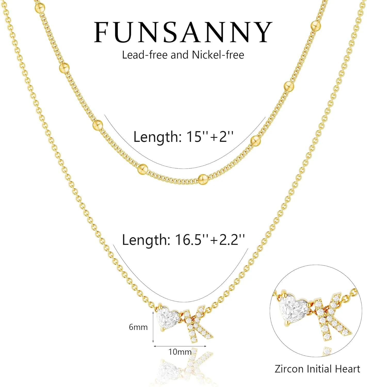 Gold Initial Heart Necklaces for Women - Dainty Cute Gold Necklace Small Layered 14K Gold Plated A-Z Letter CZ Pendant Trendy Satellite Chain Necklaces for Women Non Tarnish Gold Jewelry Set Gift
