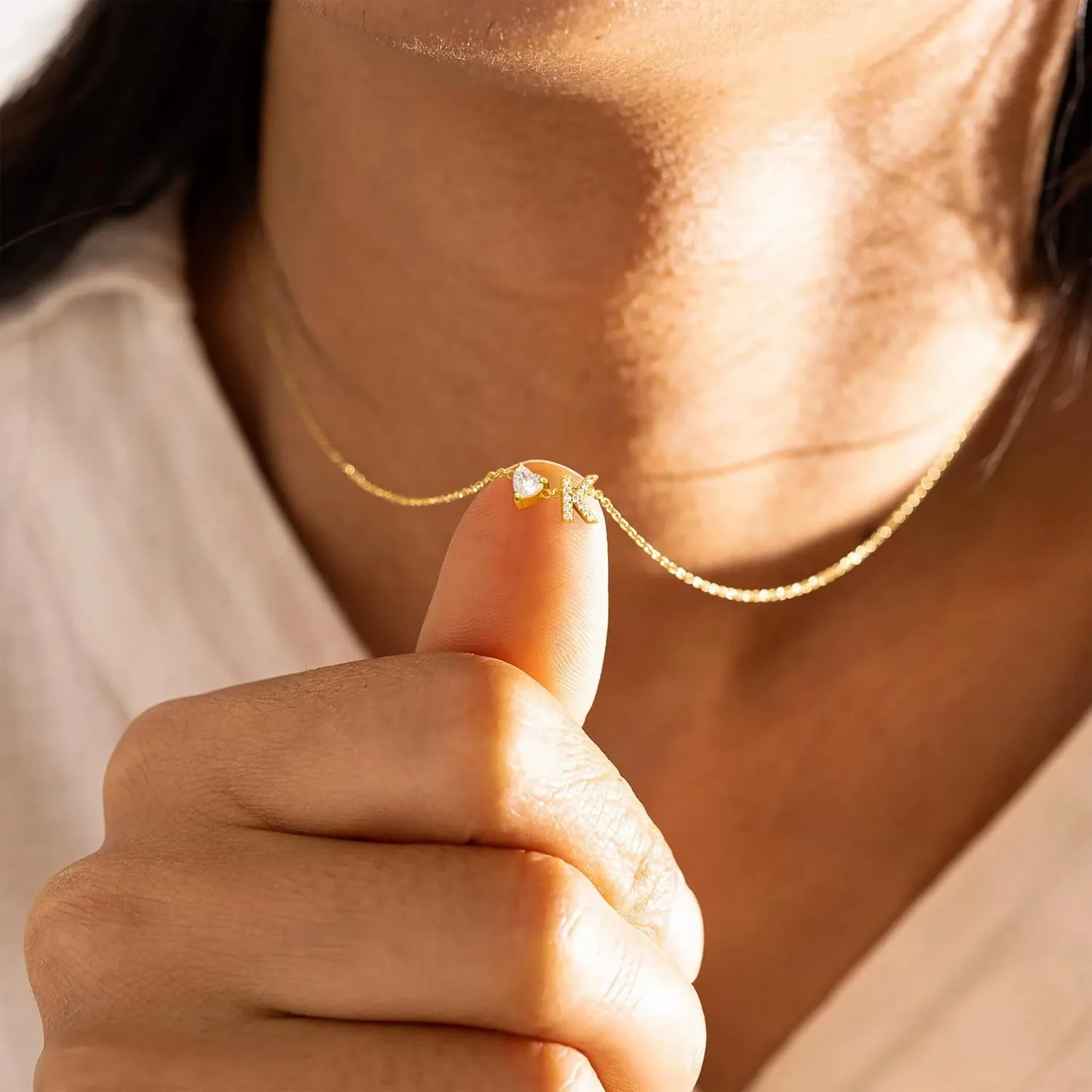 Gold Initial Heart Necklaces for Women - Dainty Cute Gold Necklace Small Layered 14K Gold Plated A-Z Letter CZ Pendant Trendy Satellite Chain Necklaces for Women Non Tarnish Gold Jewelry Set Gift