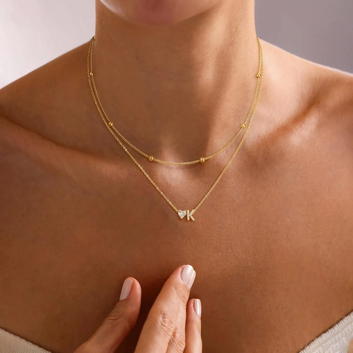 Gold Initial Heart Necklaces for Women - Dainty Cute Gold Necklace Small Layered 14K Gold Plated A-Z Letter CZ Pendant Trendy Satellite Chain Necklaces for Women Non Tarnish Gold Jewelry Set Gift
