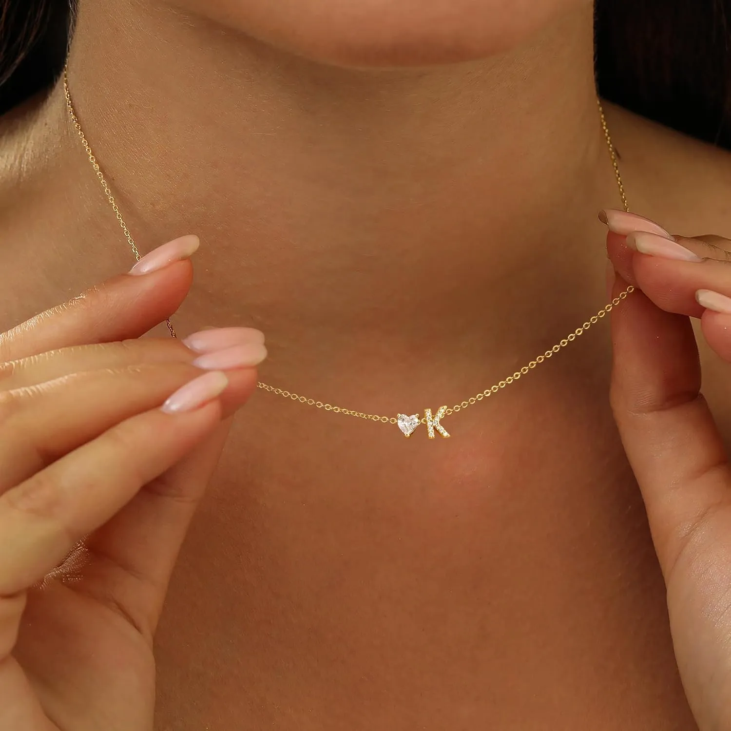 Gold Initial Heart Necklaces for Women - Dainty Cute Gold Necklace Small Layered 14K Gold Plated A-Z Letter CZ Pendant Trendy Satellite Chain Necklaces for Women Non Tarnish Gold Jewelry Set Gift