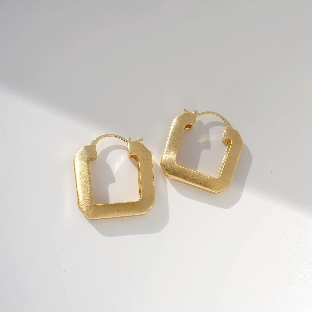 Gold Plated Huggie Hoop Earrings for Women Square Round Thick Hoop Earrings Jewelry Gift