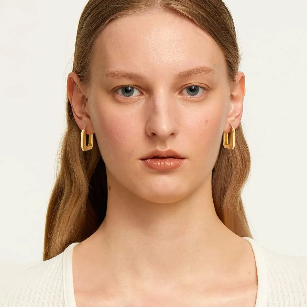 Gold Plated Huggie Hoop Earrings for Women Square Round Thick Hoop Earrings Jewelry Gift