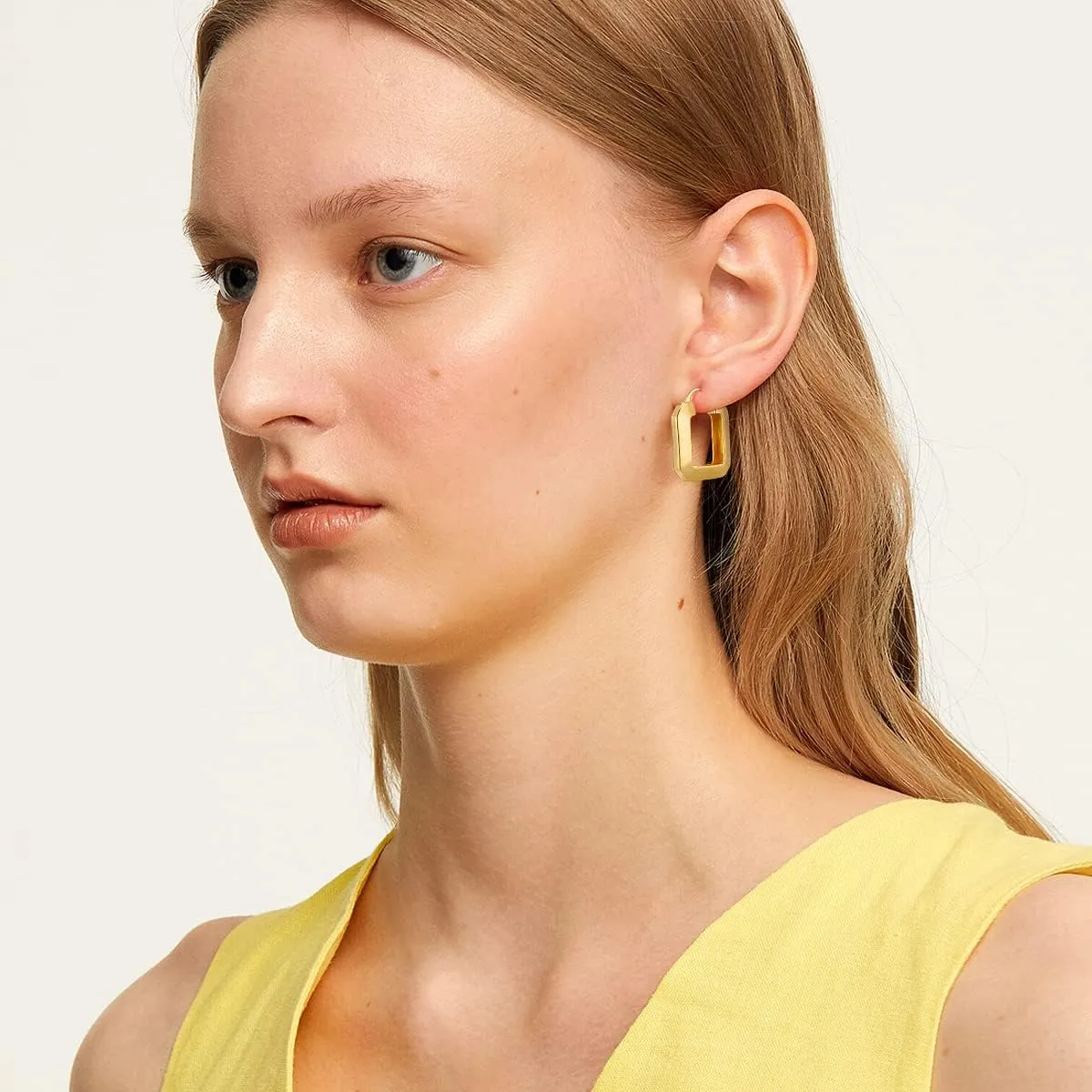 Gold Plated Huggie Hoop Earrings for Women Square Round Thick Hoop Earrings Jewelry Gift