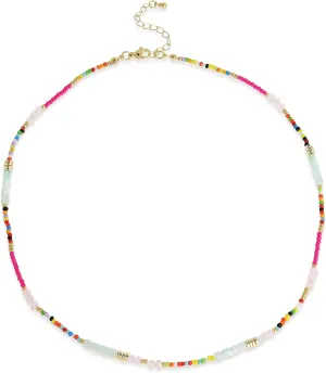 Gold Seed Beaded Necklaces for Women, Boho Handmade Adjustable Colorful Beads Choker Summer Beach Jewelry Gift.