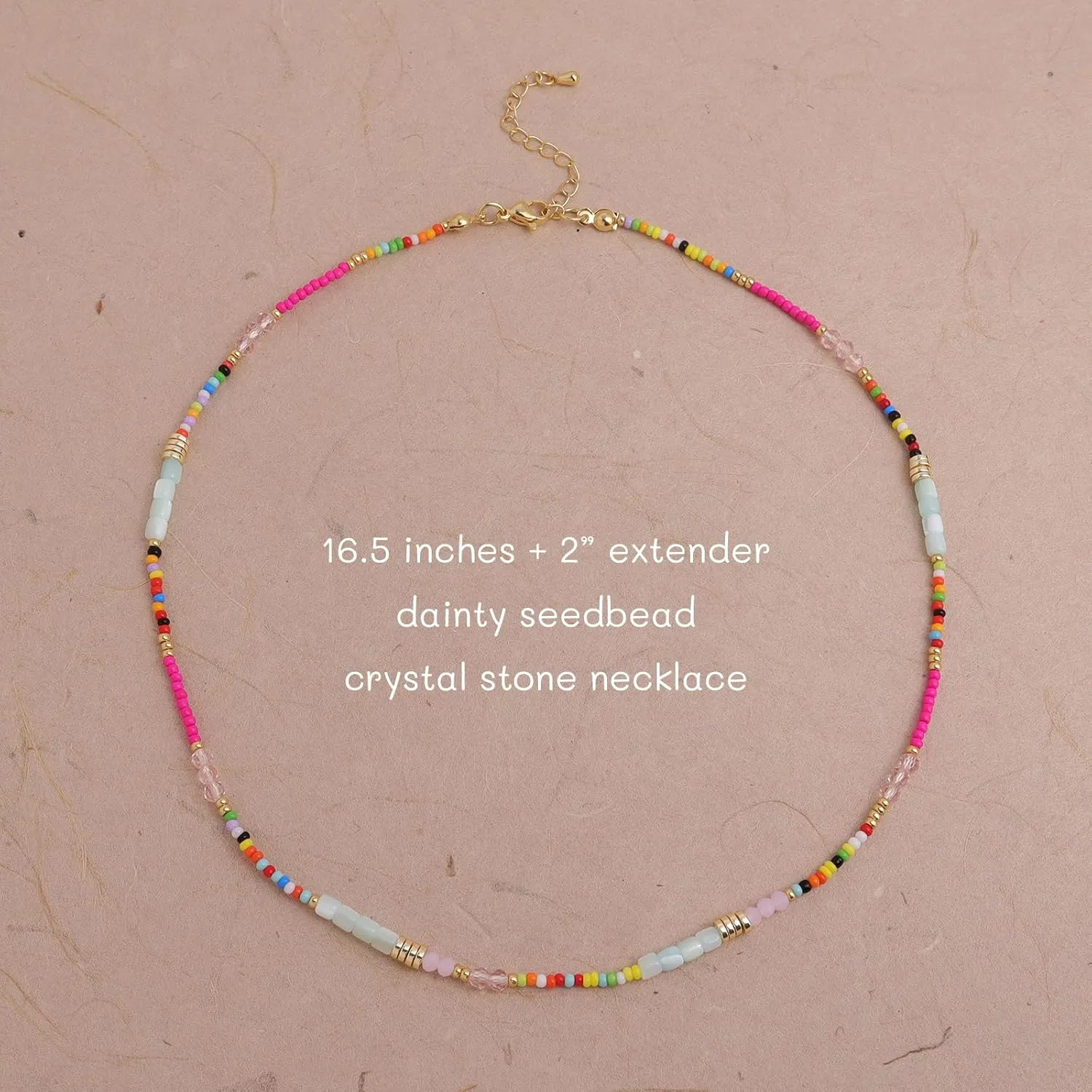Gold Seed Beaded Necklaces for Women, Boho Handmade Adjustable Colorful Beads Choker Summer Beach Jewelry Gift.