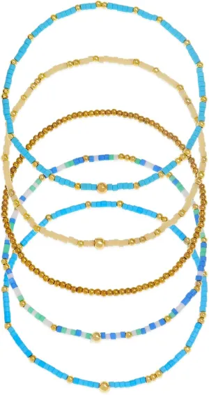 Gold Seed Beads Stack Bracelets for Women, Boho Handmade Stackable Colorful Beaded Stretch Friendship Bracelet Prom Holiday Jewelry Gift.