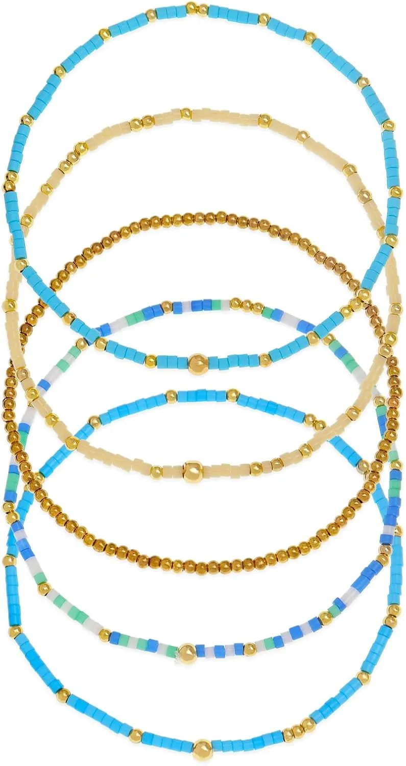 Gold Seed Beads Stack Bracelets for Women, Boho Handmade Stackable Colorful Beaded Stretch Friendship Bracelet Prom Holiday Jewelry Gift.
