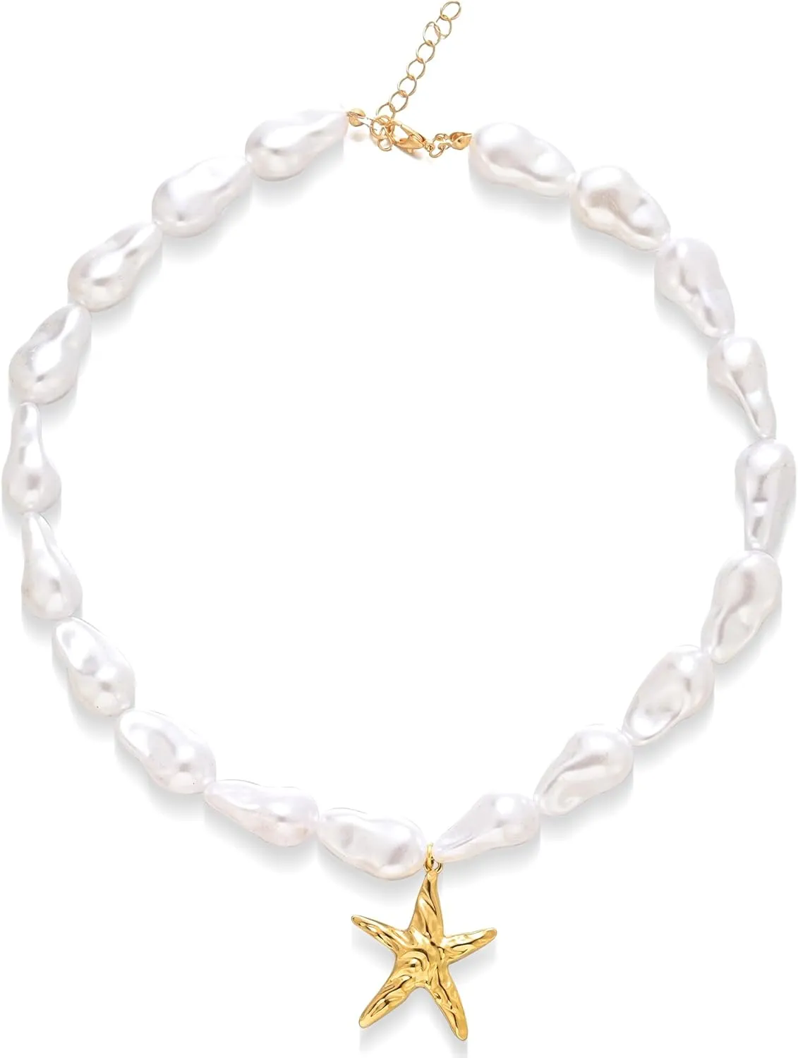 Gold Starfish Necklace for Women Chunky Baroque Pearl Shell Pendant Necklace Big Pearl Seashell starfish Necklaces Summer Jewelry Gifts for Women
