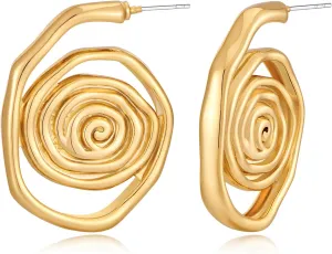 Gold Swirl Dangle Earrings Round Spiral Dangle Drop Earrings for Women Vintage Jewelry