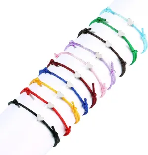 GSHLLO 10 Pcs Adjustable Heart Rope Friendship Couple Bracelets Long Distance Matching Jewelry Stackable Handmade Bracelets for Best Friends Lover