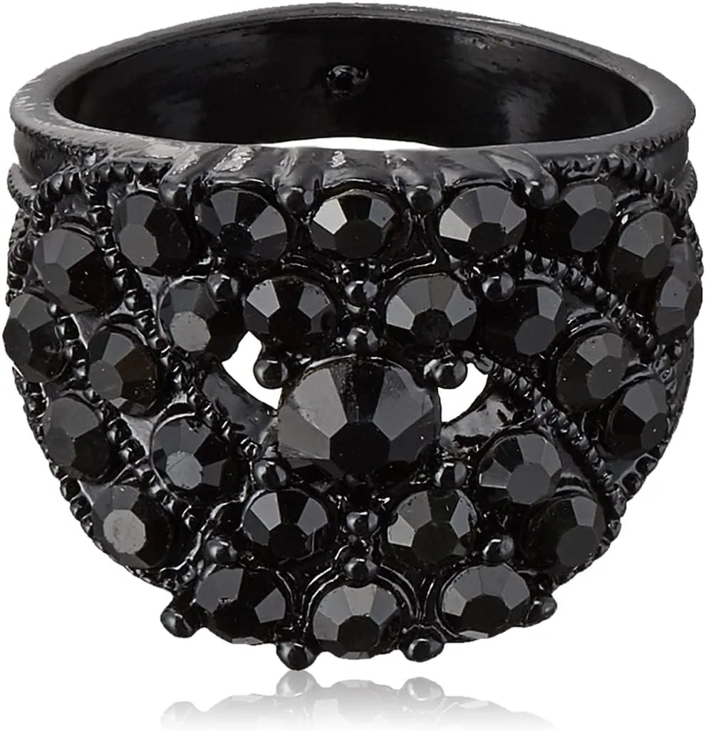 GUESS "Basic Jet and Silver Wide Band with Enamel and Stones Ring, Size 8 (89117094)