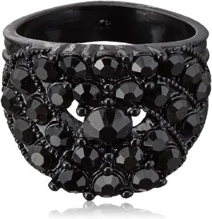 GUESS "Basic Jet and Silver Wide Band with Enamel and Stones Ring, Size 8 (89117094)
