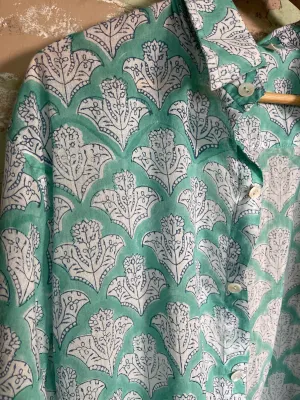 Handblock Printed Mens/Unisex Shirt - Ocean