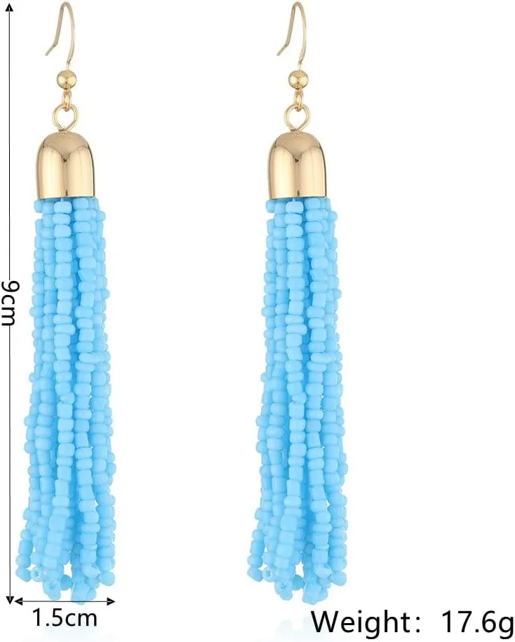 Handmade Beaded Tassel Earrings - Boho Drop Fringe Earrings for Women, Native American Indian Earrings